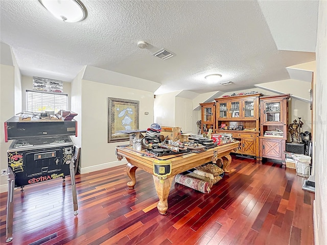 5127 Leeward Way, Orlando, FL 32809 - office area with a textured ceiling, dark wood-type flooring, baseboards, and pool table