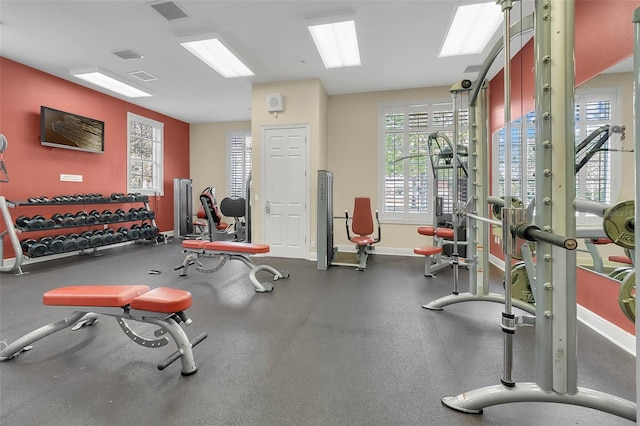 workout area with baseboards