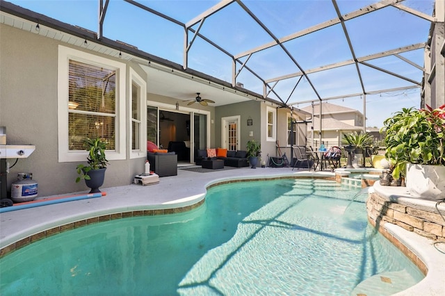 3451 Players Point Loop, Apopka, FL 32712 - view of pool with an outdoor hangout area, a patio, ceiling fan, and a pool with connected hot tub