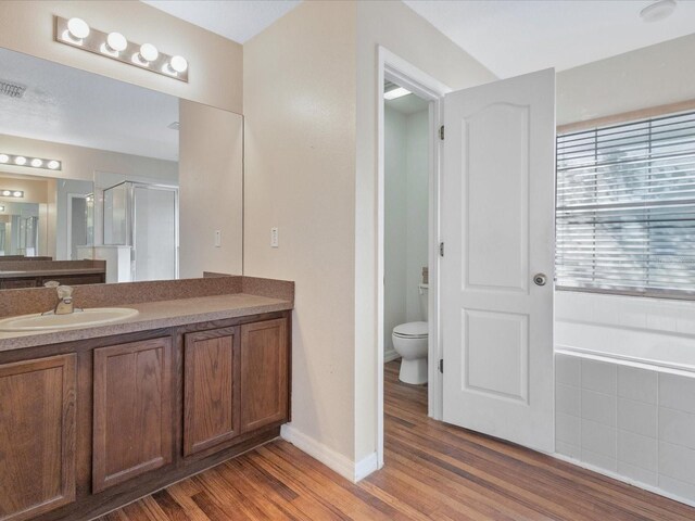 10247 Mason Loop, Clermont, FL 34711 - full bath featuring a stall shower, wood finished floors, vanity, toilet, and baseboards