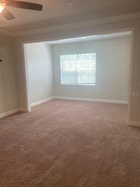 417 Southern Pecan Cir Unit 201, Winter Garden, FL 34787 - empty room with crown molding, carpet floors, a ceiling fan, and baseboards