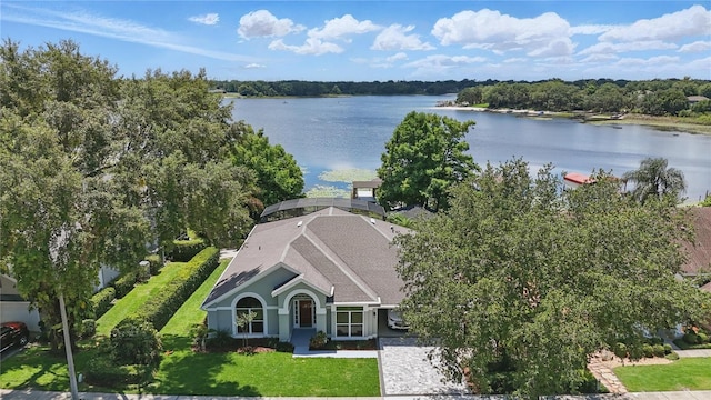 view from above of property with a nearby body of water