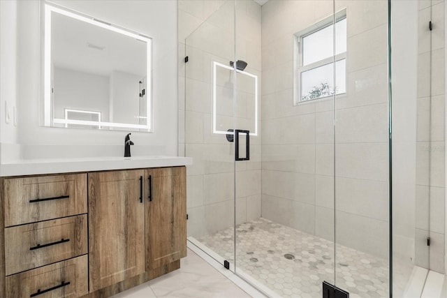 4528 Yorkshire Ln, Kissimmee, FL 34758 - full bath with a shower stall, vanity, and marble finish flooring