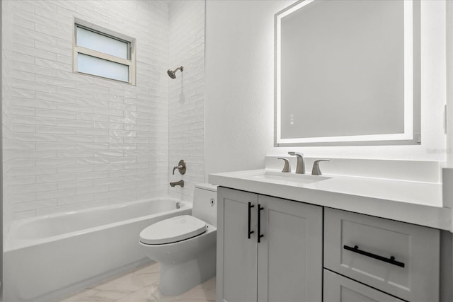4528 Yorkshire Ln, Kissimmee, FL 34758 - full bathroom featuring toilet, vanity, marble finish floors, and tub / shower combination