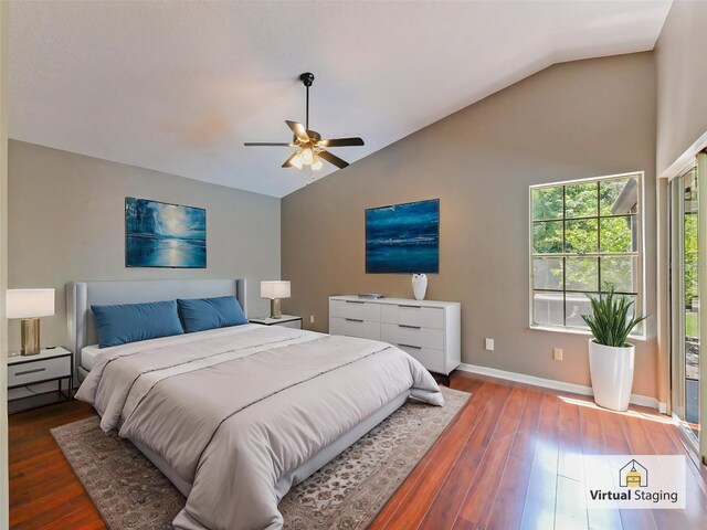 208 Frinton Cv, Longwood, FL 32779 - bedroom with vaulted ceiling, hardwood / wood-style floors, baseboards, and a ceiling fan