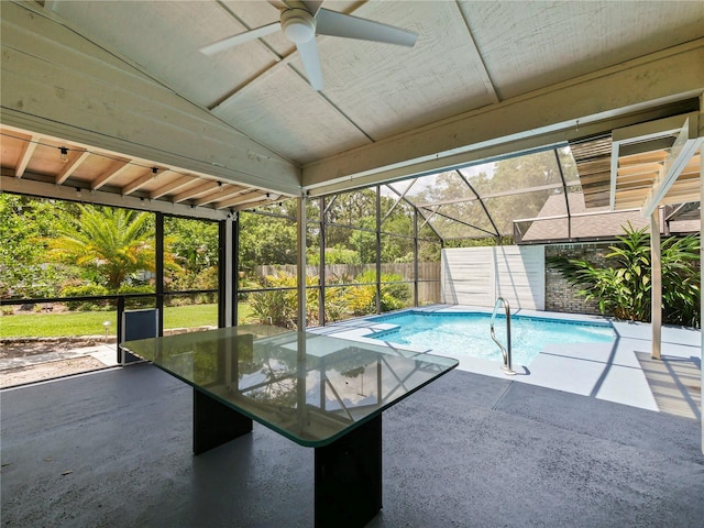 208 Frinton Cv, Longwood, FL 32779 - view of pool with a patio, a ceiling fan, and glass enclosure