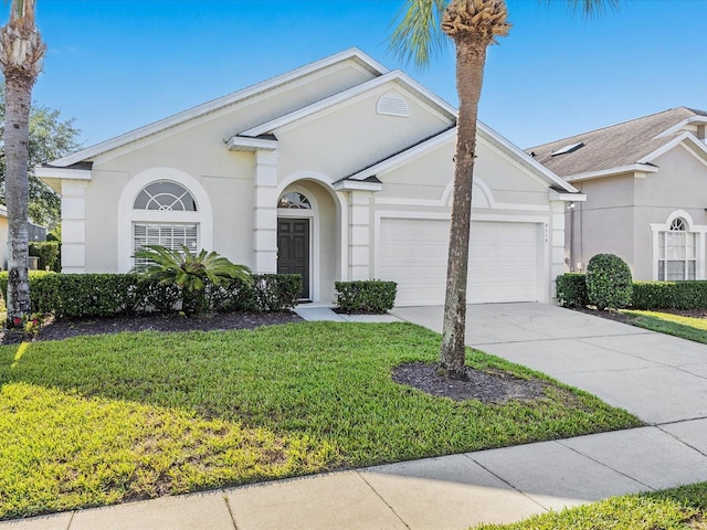 2115 Morning Star Dr, Clermont, FL 34714 - view of front facade featuring a garage, concrete driveway, a front lawn, and stucco siding