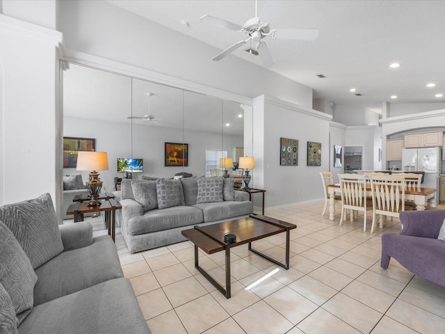 2115 Morning Star Dr, Clermont, FL 34714 - living area with ceiling fan, light tile patterned flooring, and recessed lighting