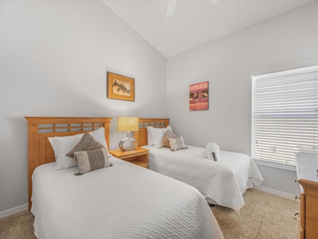 2115 Morning Star Dr, Clermont, FL 34714 - bedroom featuring vaulted ceiling, baseboards, carpet floors, and ceiling fan
