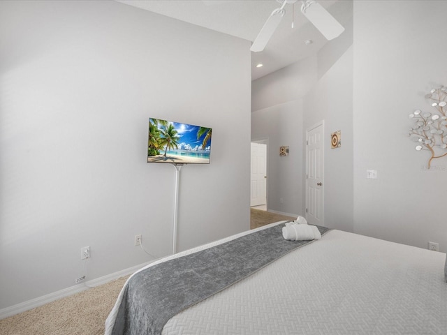 2115 Morning Star Dr, Clermont, FL 34714 - carpeted bedroom with baseboards, a towering ceiling, a ceiling fan, and recessed lighting