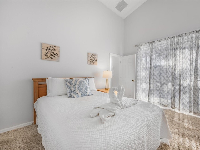 2115 Morning Star Dr, Clermont, FL 34714 - carpeted bedroom with baseboards and high vaulted ceiling