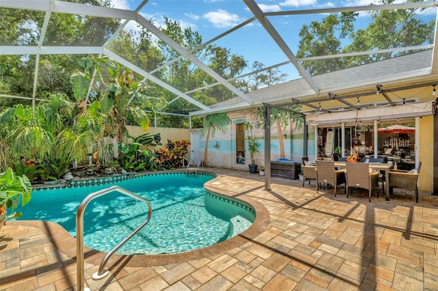 14680 Linden Dr, Spring Hill, FL 34609 - view of swimming pool featuring a patio area, a lanai, a fenced backyard, and outdoor dining space