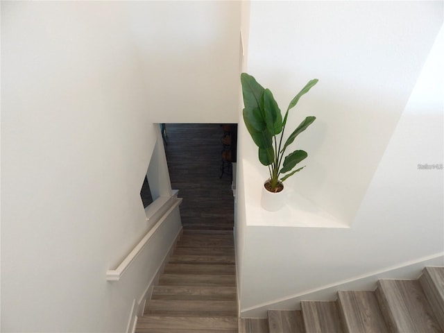 stairway with wood finished floors