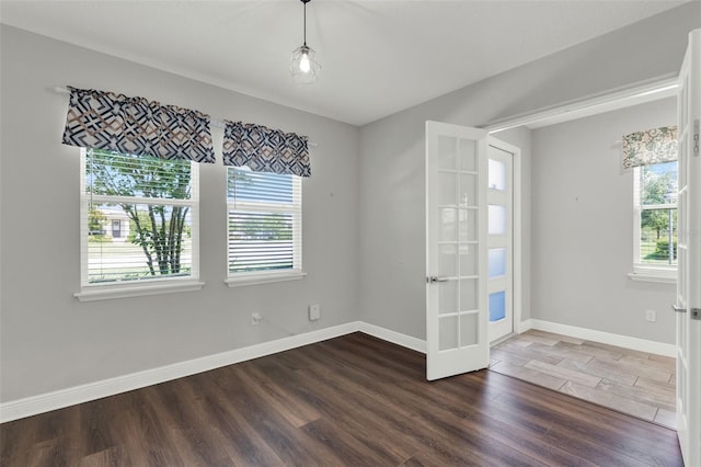 15975 Marina Bay Dr, Winter Garden, FL 34787 - spare room featuring healthy amount of natural light, dark wood-style flooring, french doors, and baseboards