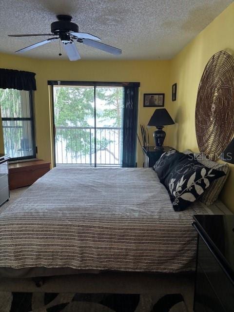 25306 Northlake Dr Unit 25306, Sanford, FL 32773 - bedroom with access to outside, a textured ceiling, and ceiling fan