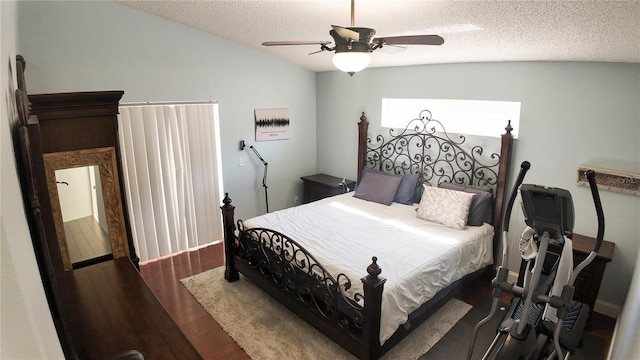 2343 Walnut Heights Rd, Apopka, FL 32703 - bedroom with wood finished floors, a textured ceiling, a ceiling fan, and lofted ceiling