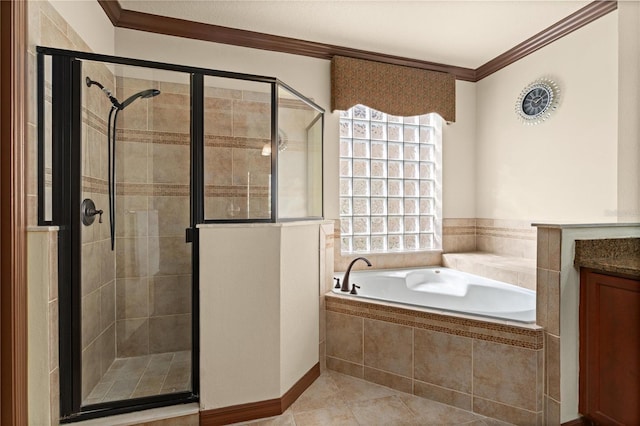 3041 Boating Blvd, Kissimmee, FL 34746 - full bath featuring a shower stall, healthy amount of natural light, ornamental molding, a bath, and tile patterned flooring