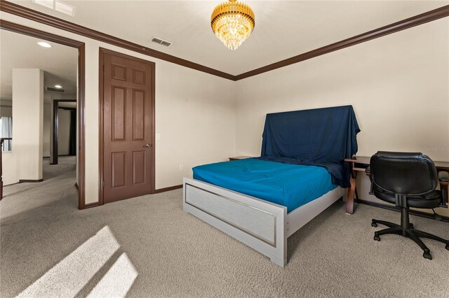 3041 Boating Blvd, Kissimmee, FL 34746 - carpeted bedroom with a chandelier, crown molding, baseboards, and recessed lighting