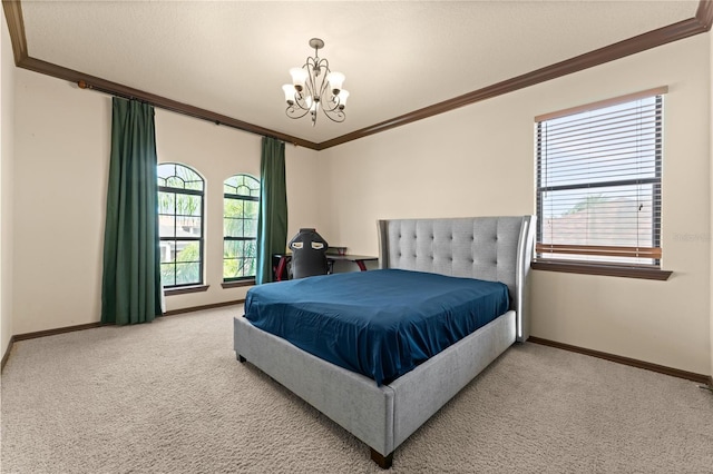 3041 Boating Blvd, Kissimmee, FL 34746 - carpeted bedroom featuring crown molding, a chandelier, and baseboards
