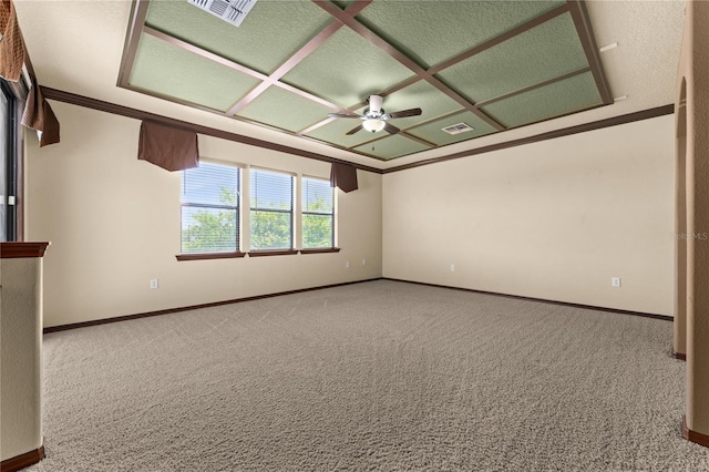 3041 Boating Blvd, Kissimmee, FL 34746 - unfurnished room featuring carpet flooring, ceiling fan, coffered ceiling, baseboards, and crown molding