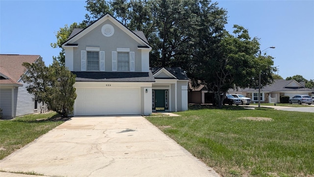 609 Whittingham Pl, Lake Mary, FL 32746 - traditional home featuring stucco siding, driveway, a front lawn, and an attached garage