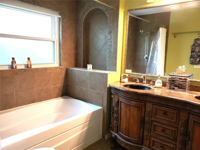 983 Bucksaw Pl, Longwood, FL 32750 - bathroom with a bath, double vanity, and a shower with shower curtain