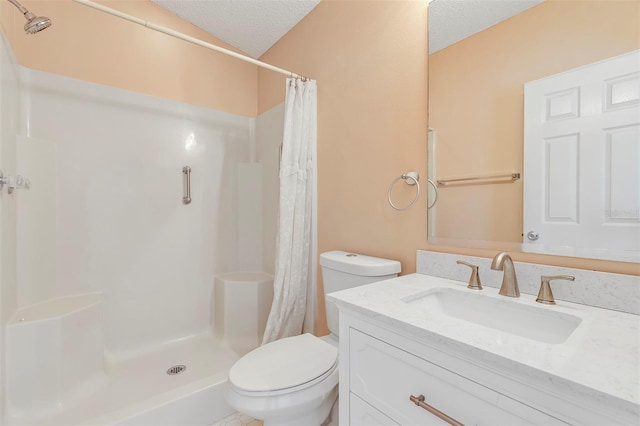 2714 Moncayo Ave, The Villages, FL 32162 - full bath with a textured ceiling, toilet, a shower with curtain, and vanity