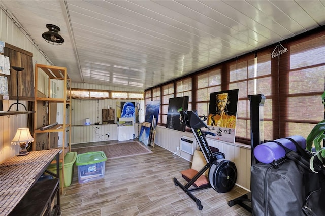 8248 Limetree Ct, Orlando, FL 32836 - exercise room featuring plenty of natural light, wood finished floors, and wooden walls