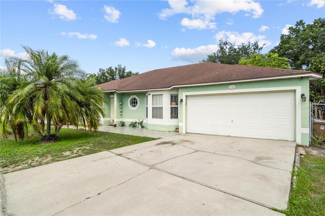 14 Sequoia Way, Kissimmee, FL 34758 - ranch-style house with stucco siding, concrete driveway, an attached garage, and roof with shingles