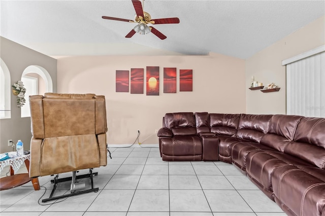 14 Sequoia Way, Kissimmee, FL 34758 - living area with lofted ceiling, ceiling fan, and light tile patterned floors