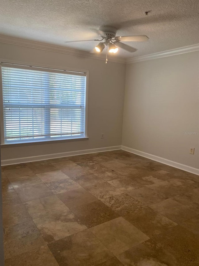 2007 Dixie Belle Dr Unit 2007M, Orlando, FL 32812 - spare room featuring ceiling fan, a textured ceiling, ornamental molding, and baseboards