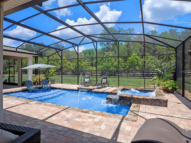 20199 Sweetwood Ln, Clermont, FL 34715 - view of pool with a patio, a pool with connected hot tub, glass enclosure, and view of scattered trees