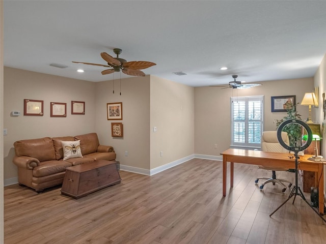 20199 Sweetwood Ln, Clermont, FL 34715 - office space featuring a ceiling fan, light wood-style floors, recessed lighting, and baseboards