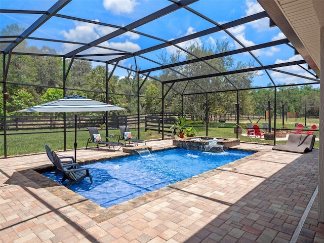 20199 Sweetwood Ln, Clermont, FL 34715 - view of pool featuring a patio area, a lanai, a pool with connected hot tub, and view of scattered trees