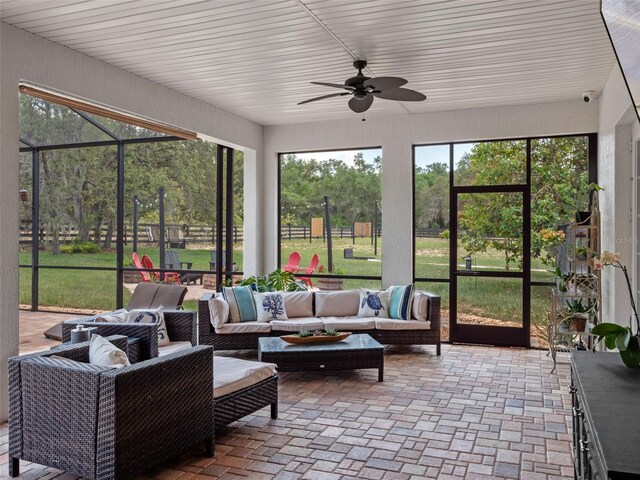 20199 Sweetwood Ln, Clermont, FL 34715 - sunroom / solarium featuring ceiling fan and an outdoor hangout area