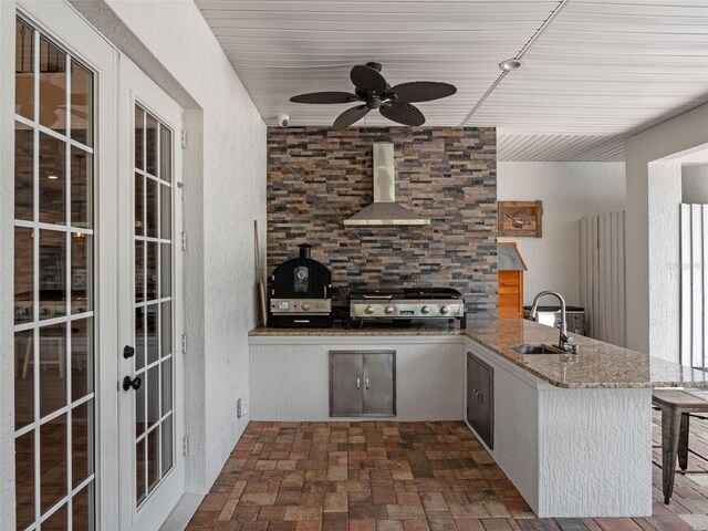 20199 Sweetwood Ln, Clermont, FL 34715 - view of patio featuring exterior kitchen, french doors, and a ceiling fan