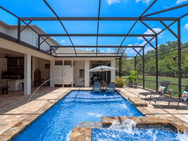 20199 Sweetwood Ln, Clermont, FL 34715 - view of pool with ceiling fan, a patio, and glass enclosure