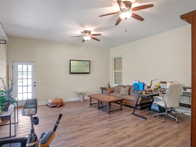 20199 Sweetwood Ln, Clermont, FL 34715 - office space featuring ceiling fan, light wood-style floors, and baseboards