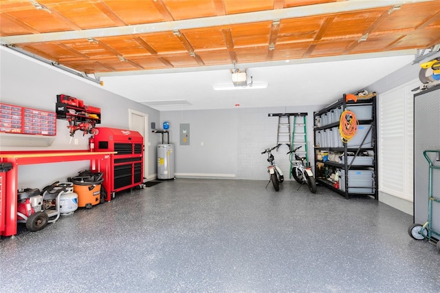5370 Whispering Pine Cir, Saint Cloud, FL 34771 - garage with water heater, a garage door opener, and electric panel