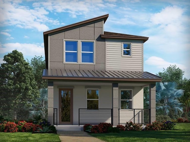 16532 Silver Brook Way, Winter Garden, FL 34787 - contemporary home featuring a standing seam roof, a porch, metal roof, and a front yard