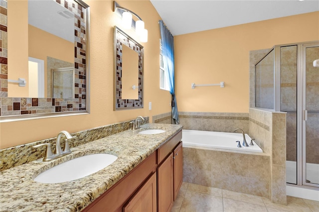 3677 Serena Ln, Clermont, FL 34711 - full bath featuring a shower stall, a bath, tile patterned floors, and double vanity
