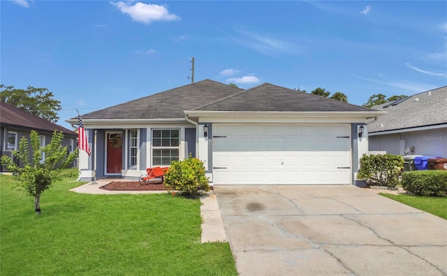 204 Bay Meadow Dr, Kissimmee, FL 34746 - single story home with a garage, concrete driveway, a front yard, a shingled roof, and stucco siding