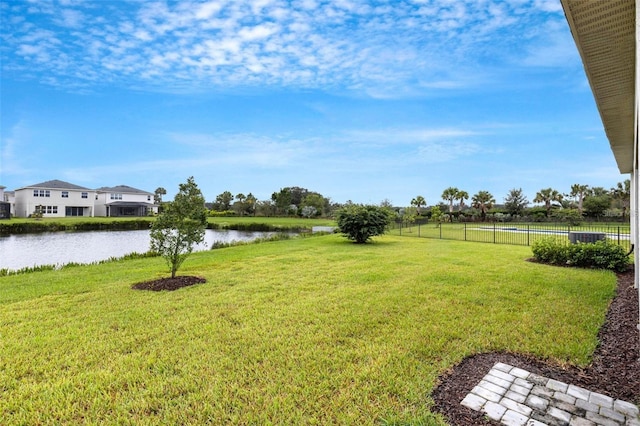 view of yard with a water view