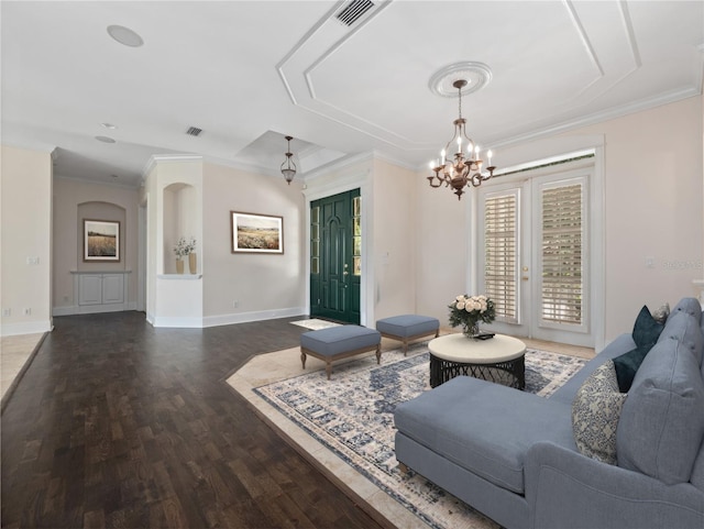 6161 Blakeford Dr, Windermere, FL 34786 - living area featuring wood finished floors, a chandelier, and crown molding