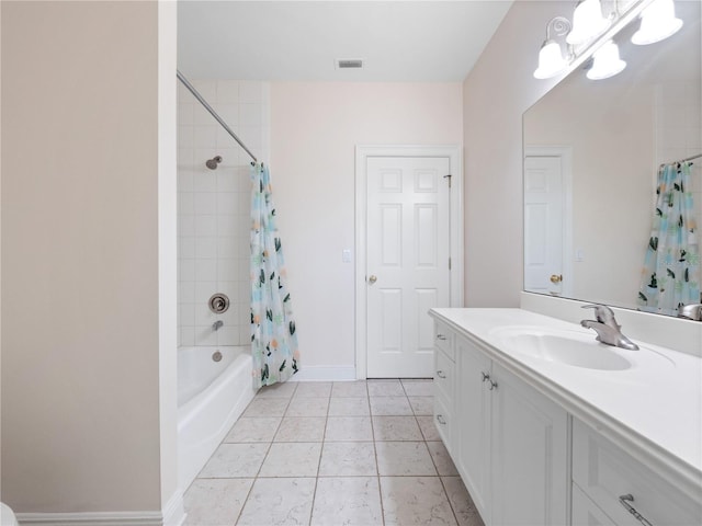 6161 Blakeford Dr, Windermere, FL 34786 - bathroom featuring vanity, shower / bathtub combination with curtain, a chandelier, and tile patterned flooring