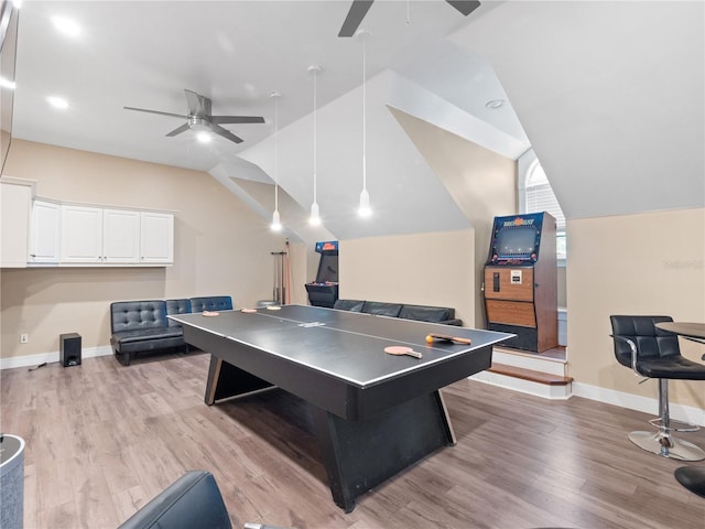 6161 Blakeford Dr, Windermere, FL 34786 - rec room with ceiling fan, vaulted ceiling, and light wood-style floors