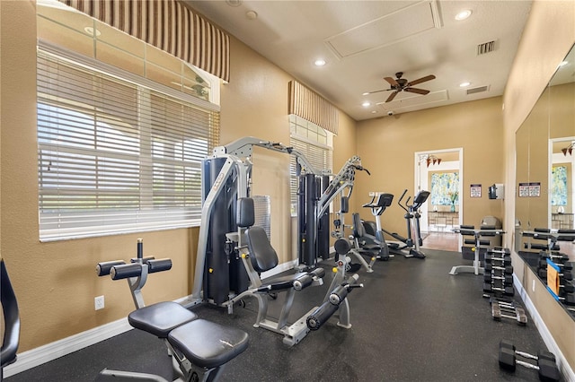 2125 Shackley Pl, Apopka, FL 32703 - gym with a ceiling fan and recessed lighting