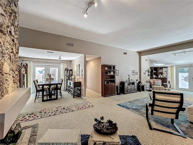 103 Red Cedar Dr, Longwood, FL 32779 - living area featuring track lighting, light carpet, healthy amount of natural light, and a textured ceiling