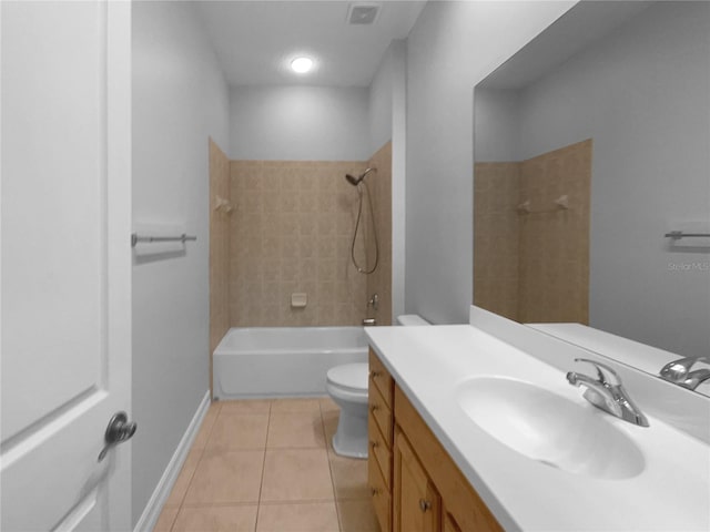 84 Camino Real Blvd, Howey In The Hills, FL 34737 - bathroom featuring toilet, tile patterned flooring, shower / bath combination, vanity, and baseboards