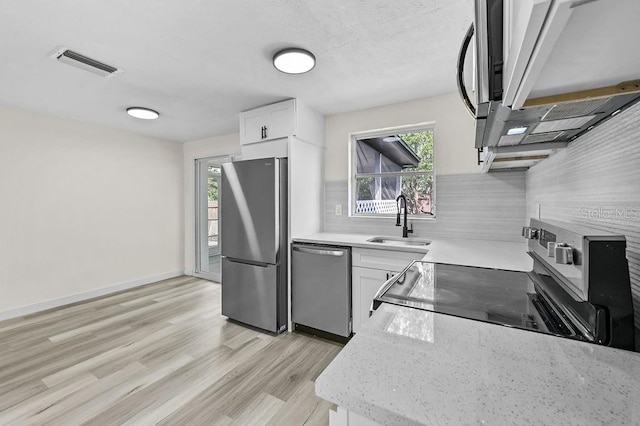 4119 Beacon Square Dr, Holiday, FL 34691 - kitchen with stainless steel appliances, a sink, white cabinetry, and light wood-type flooring
